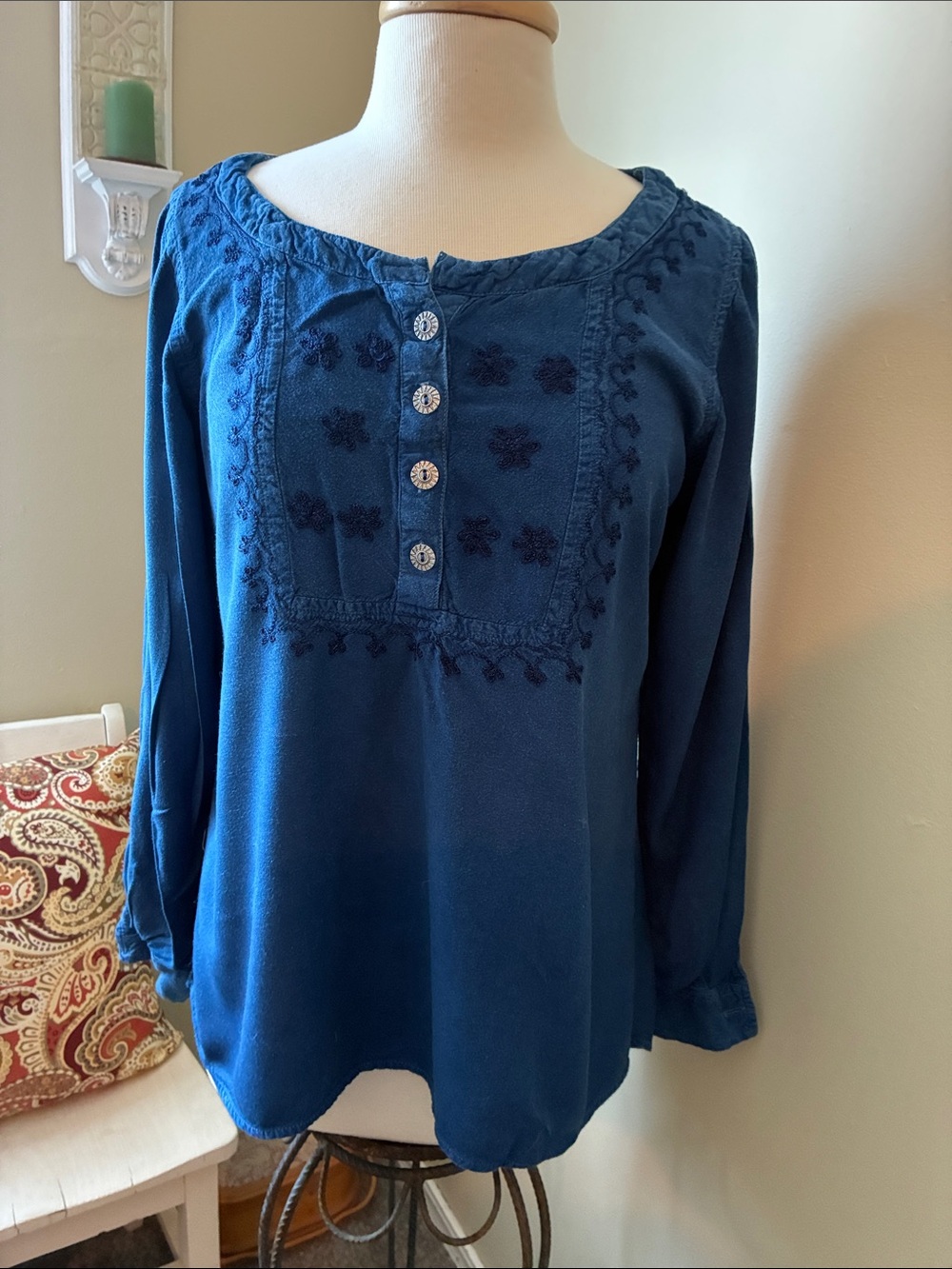 Passport Navy Embroidered Peasant Blouse